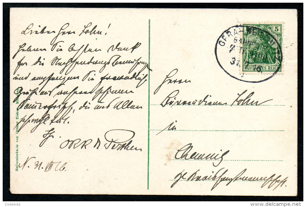 6838 - Alte Ansichtskarte - Neumühle A. D. Elster - Ottmar Zieher - Gel 1916 Bahnpost Bahnpoststempel - Greiz