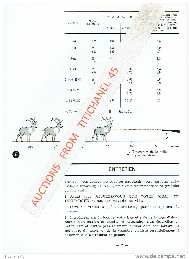 Brochure FABRIQUE NATIONALE D'ARMES DE GUERRE HERSTAL -  Carabine de Chasse Automatique BROWNING "B.A.R."