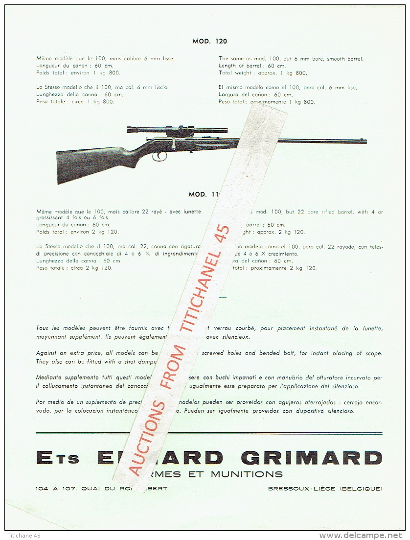 Publicité Des Ets EDGARD GRIMARD à BRESSOUX-LIEGE - Fabricant D'armes &amp; Munitions - Pubblicitari