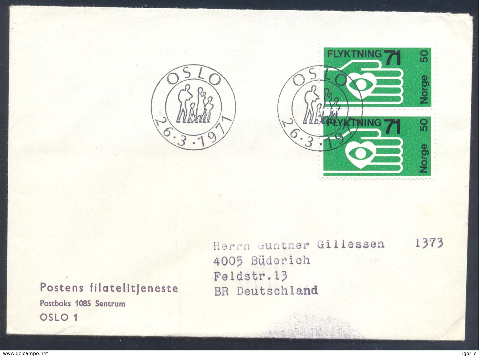 Norway 1971 Cover: 100 Years Of Refugee Aid; Flüchtlinghilfe; Aide Aux Réfugiés; Herz Heart Hand Hände - Other & Unclassified