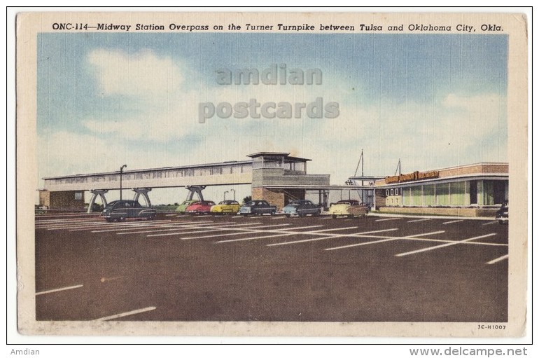 TURNER TURNPIKE MIDWAY STATION OVERPASS TULSA OKLAHOMA OK ~ C1950s Old Highway Postcard [6114] - Tulsa