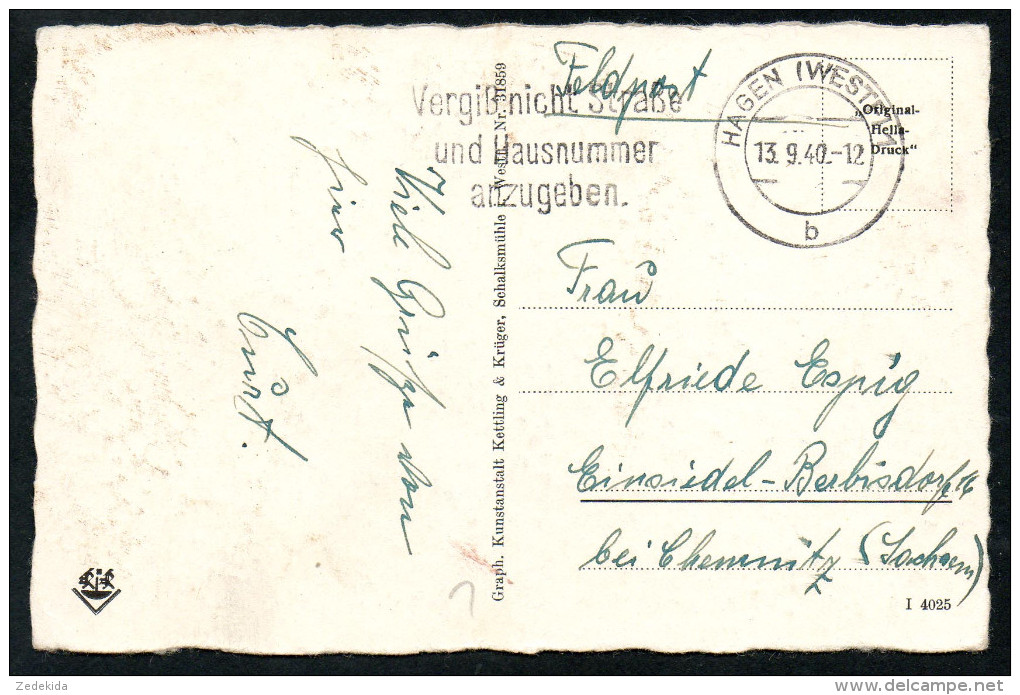 7627 - Alte Ansichtskarte - Hagen - Hauptbahnhof Bahnhof - Gel Feldpost 1940 - Kettling & Krüger - Hagen