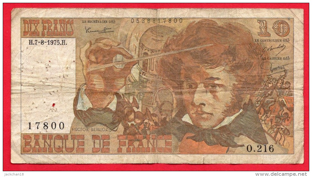 -- BILLET 10FRANCS  BERLIOZ - H.7-8-1975.H.  -  SERIE  O.216  -- - 10 F 1972-1978 ''Berlioz''