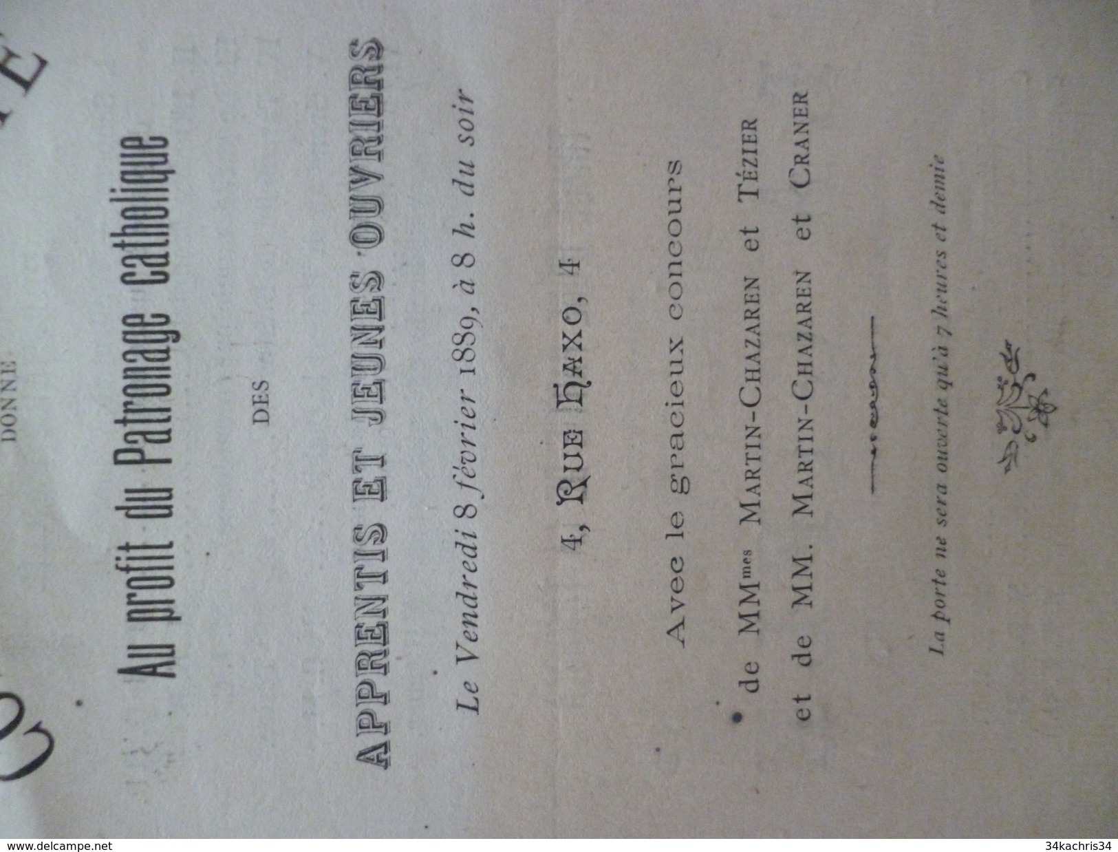 Programme Illustré D'un Dessin Concert De Charité Patronage Catholique 8/02/1889 Grenoble Rue Haxo - Programmes