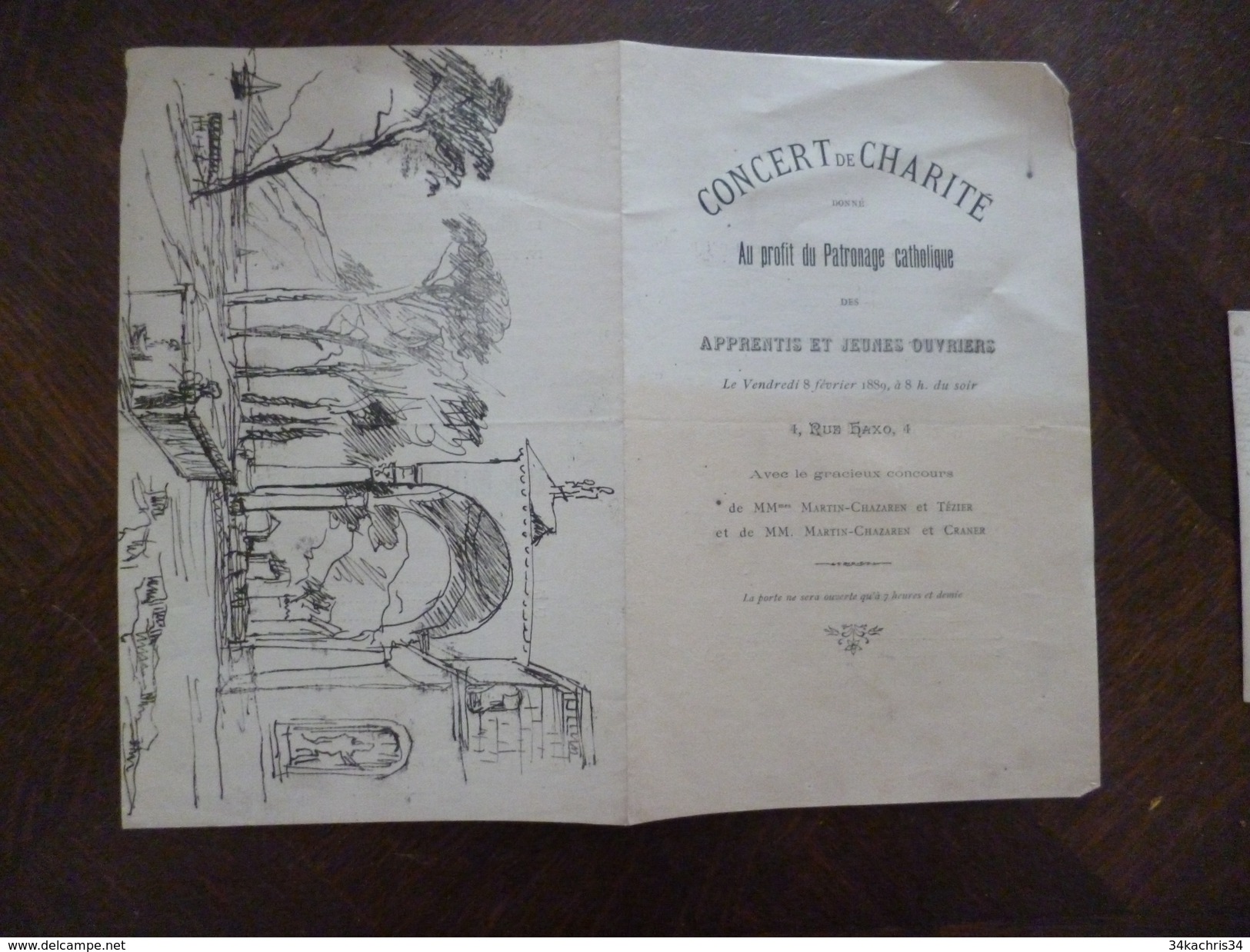 Programme Illustré D'un Dessin Concert De Charité Patronage Catholique 8/02/1889 Grenoble Rue Haxo - Programma's