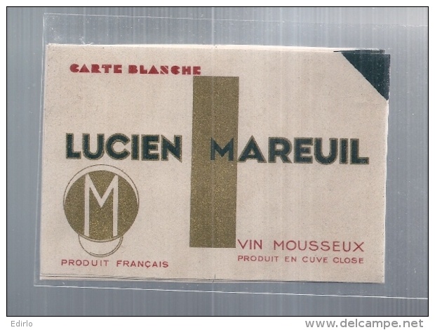 étiquette  - 1940/60* - Vin Mousseux LUCIEN MAREUIL -  Carte Blanche - Witte Wijn