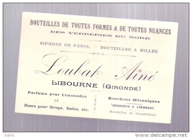 Viticulture -  Carte De Visite  Bouteilles Verreries Du Nord - LABAT  - LIBOURNE - Autres & Non Classés