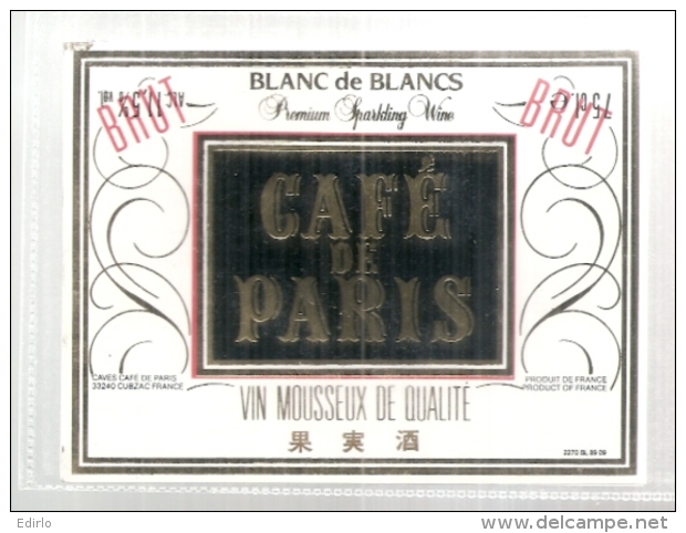 étiquette  - 1960/90* - Café De Paris étiquette Export Asie - Weisswein