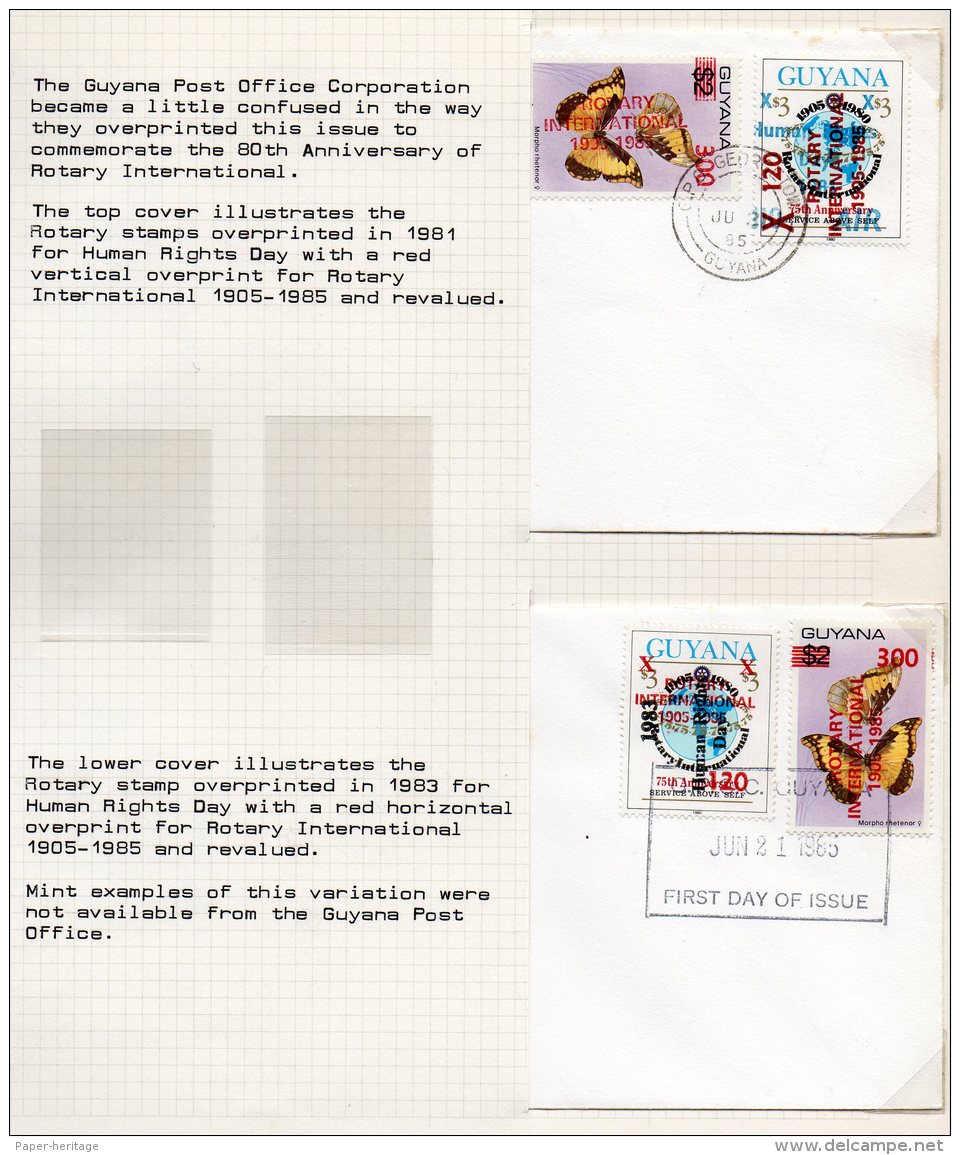 Guyana 1985 Rotary Surchs. On Butterflies And Human Rights On Cover &ndash; One With ERROR &ndash; See Text - Guyana (1966-...)