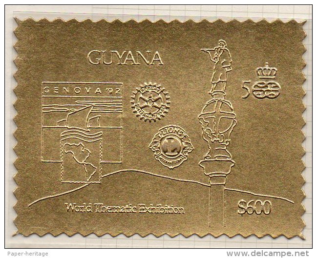 Guyana Genova 1992 $600 Perf Gold Stamp (Mi.3814BA) Columbus 500 Colon Lions Rotary MNH - Guyana (1966-...)