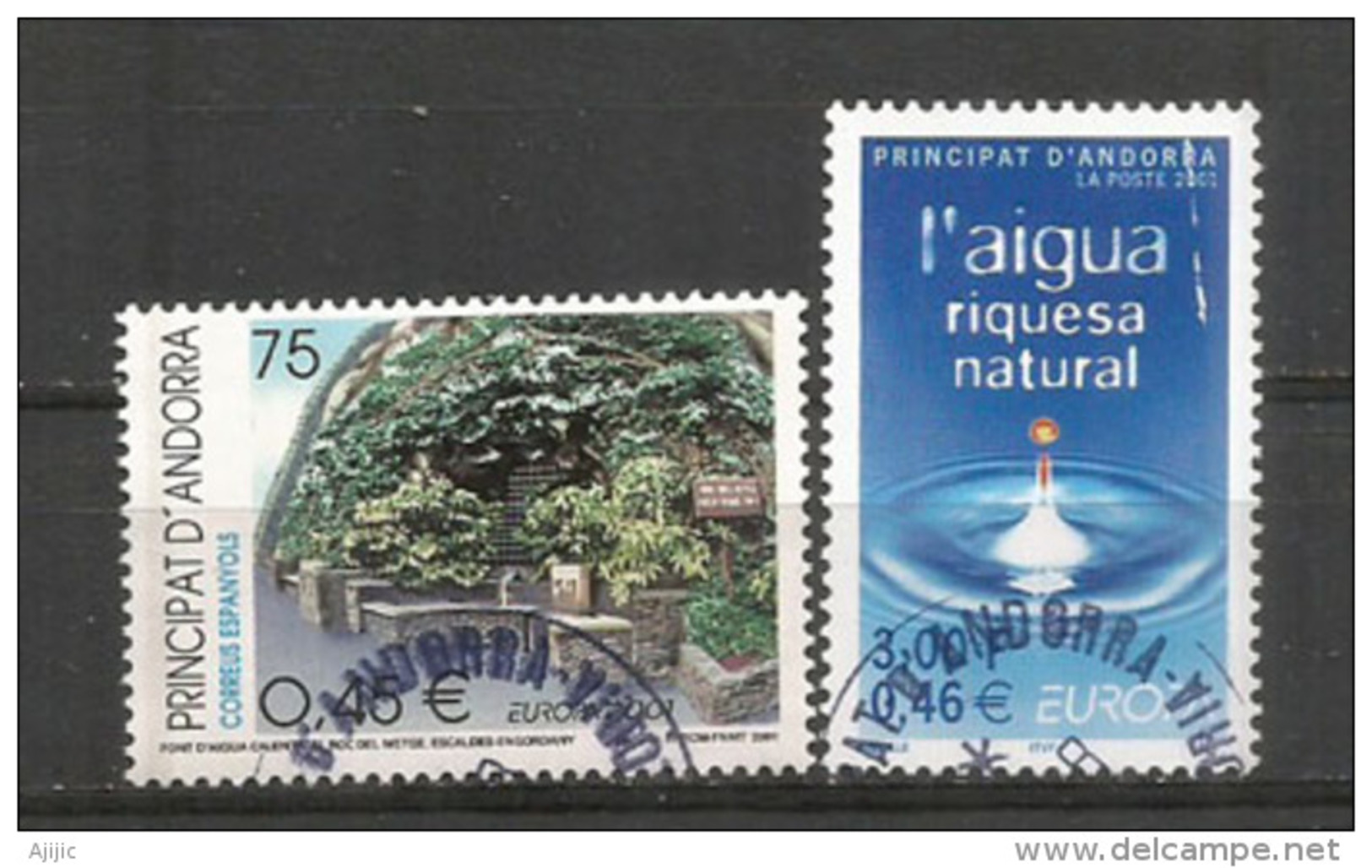 ANDORRA / ANDORRE. Europa 2001. Fontaine D'eau à 70 Degrés Du Roc Del Metge.  2 T-p Oblitérés 1 ère Qualité - Oblitérés