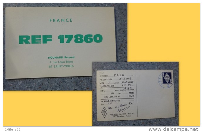87 Saint-Yrieix, Nouhaud Bernard REF 17860, Carte QSL  1966 ; Ref PH09 - Radio Amateur