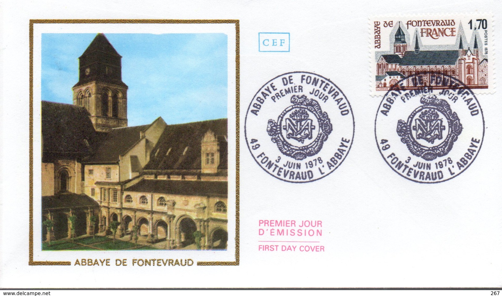 FRANCE  FDC  1978 Abbaye De Fontevraud - Abadías Y Monasterios