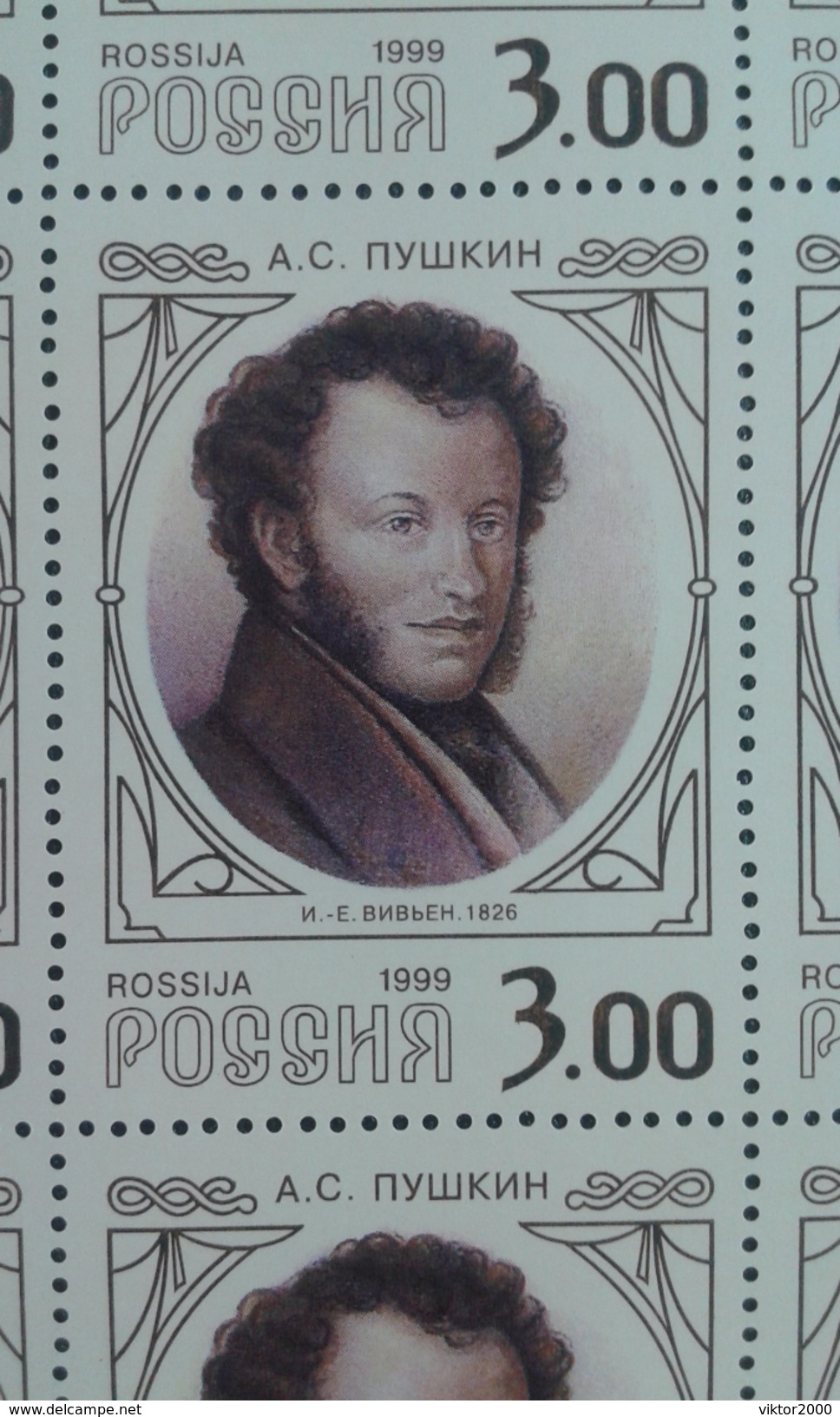 RUSSIA 1999 MNH (**)YVERT 6405-6407.200th Anniversary Of Pushkin's Birth. . Sheet 3 (5x5) - Volledige Vellen