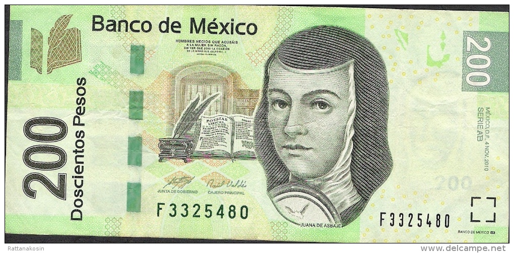 MEXICO  P125h 200 PESOS 4.11.2010 Serie AB    VF  NO P.h. ! - Mexique