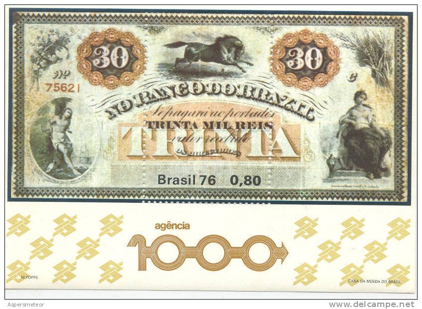 BILLET DE LA BANQUE DE BRESIL 30.000 REIS BRASIL 1976 BLOC NR. 37 - 1000 AGENCE DE LA BANQUE DU BRESIL 80 C POLYCHROME - Brazilië