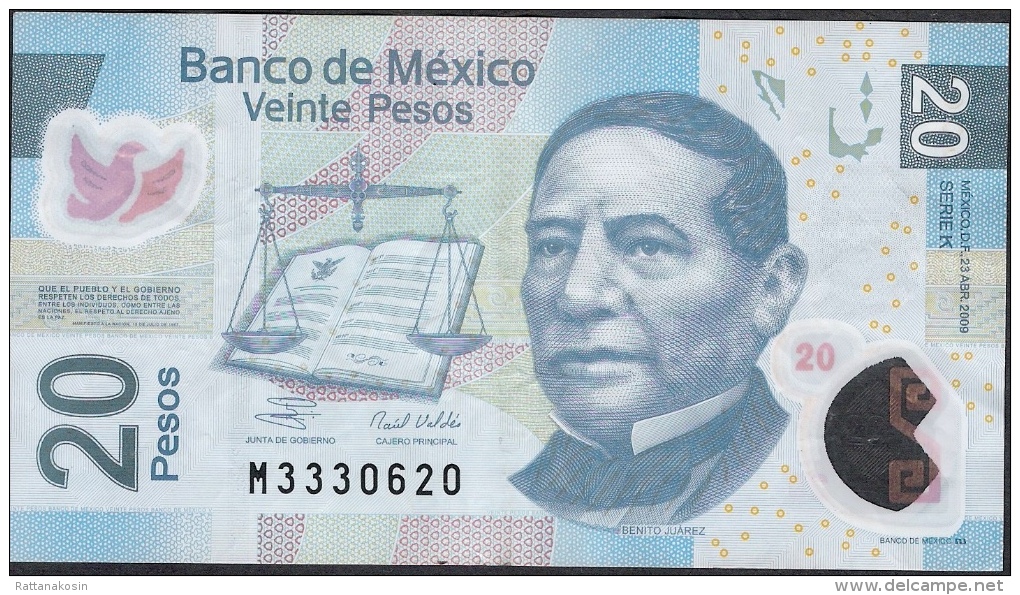 MEXICO  P122g   20 PESOS 23.4.2009    Serie K       VF NO P.h. ! - Mexique