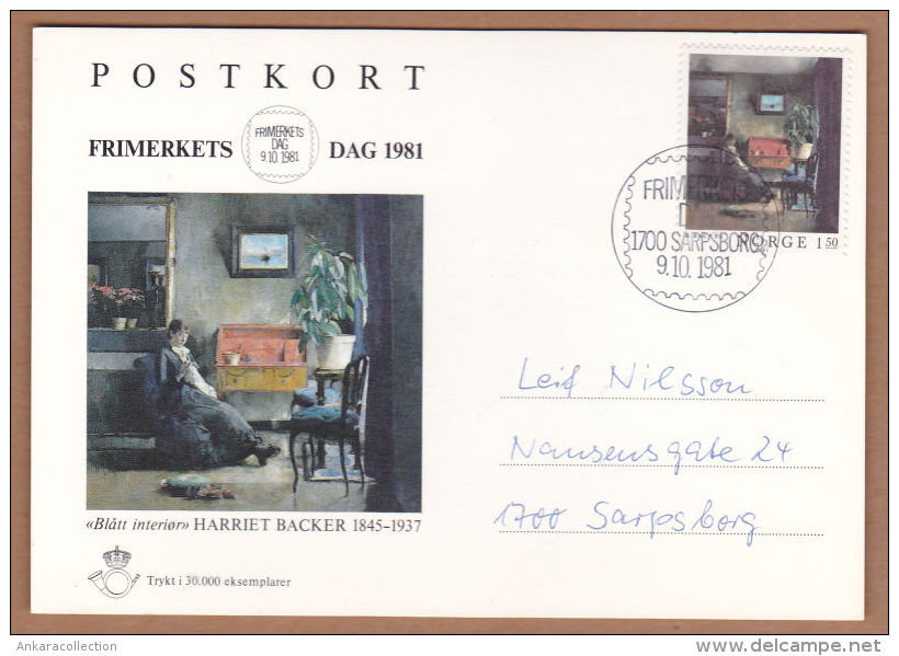 AC  - NORWAY MAXIMUMCARD - PAINTER HARRIET BACKER 1845 - 1937 SARPSBORG 09 OCTOBER 1981 - Cartes-maximum (CM)