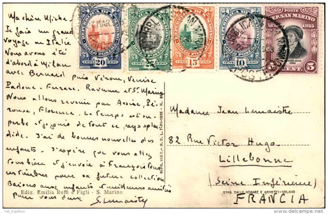 SAN MARIN - Carte Postale Pour La France En 1938 , Affranchissement Plaisant - A Voir - L 5163 - Lettres & Documents