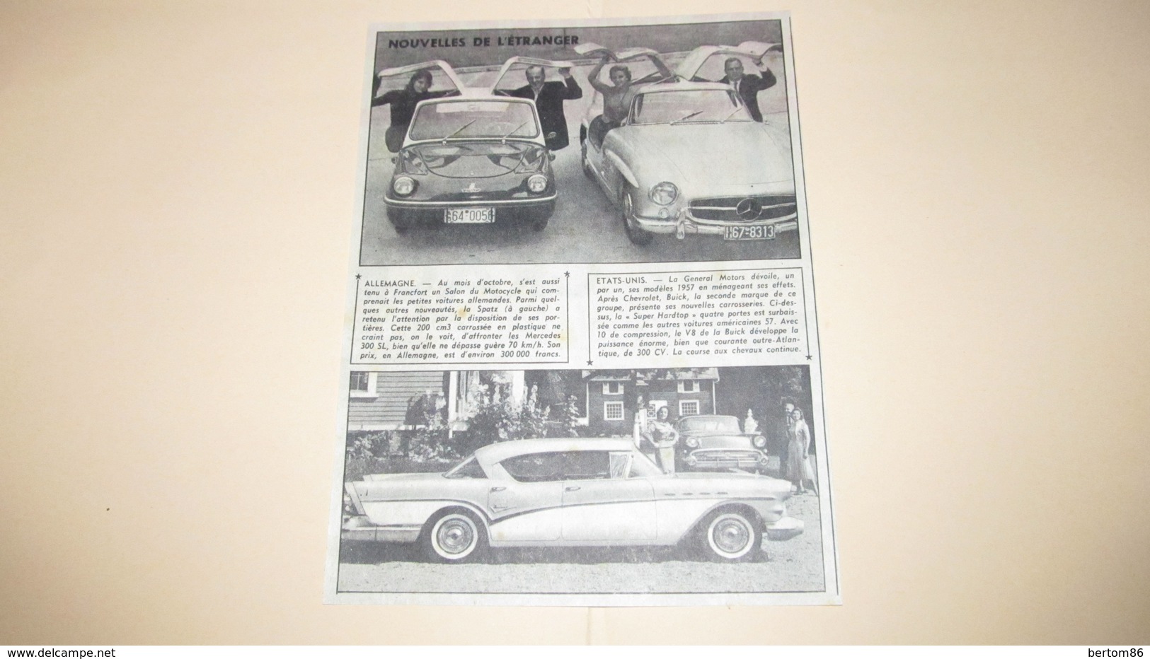 SPATZ COUPE , MERCEDES 300 SL , A PORTES PAPILLONS + SUPER HARDTOP DE G.M. - PUBLICITE / ANNONCE DE 1956. - Publicités