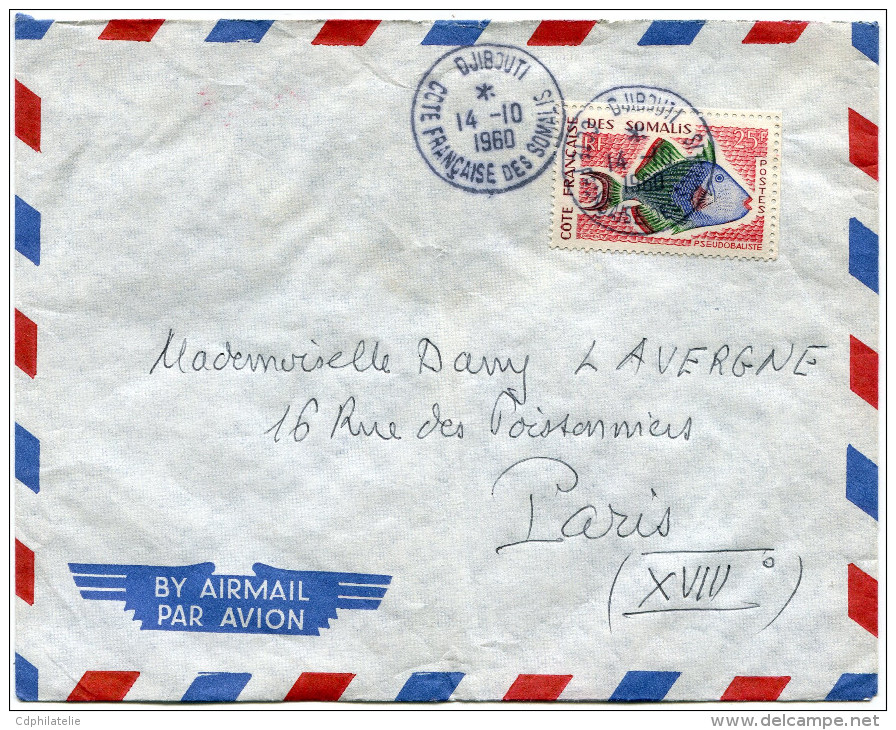 COTE FRANCAISE DES SOMALIS LETTRE PAR AVION DEPART DJIBOUTI 14-10-1960 POUR LA FRANCE - Lettres & Documents