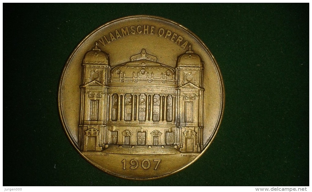 1907, F. Baetes, Stad Antwerpen, Opening Vlaamsche Opera, 108 Gram (med308) - Souvenirmunten (elongated Coins)