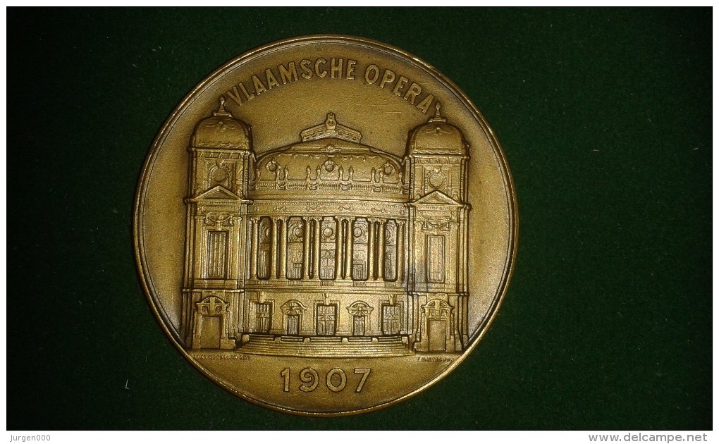 1907, F. Baetes, Stad Antwerpen, Opening Vlaamsche Opera, 108 Gram (med308) - Pièces écrasées (Elongated Coins)