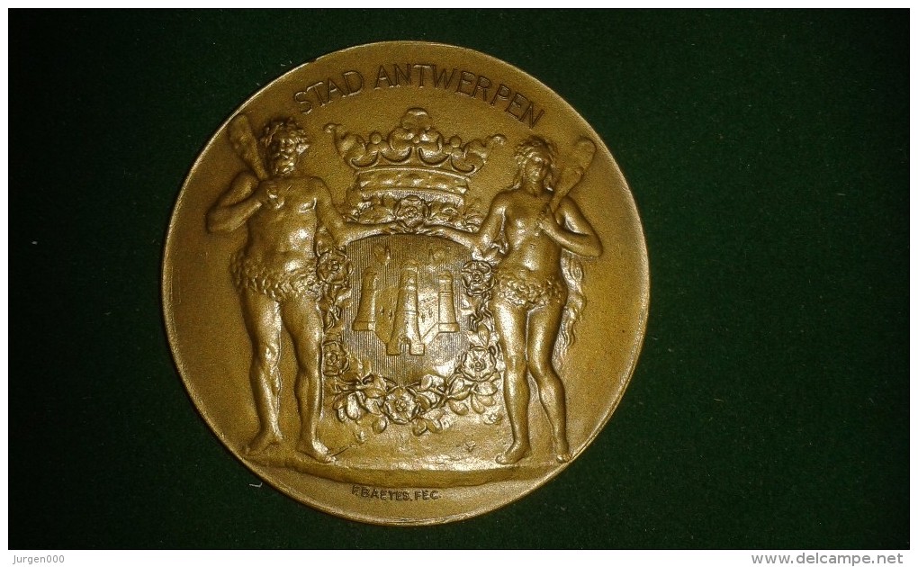 1907, F. Baetes, Stad Antwerpen, Opening Vlaamsche Opera, 108 Gram (med308) - Elongated Coins
