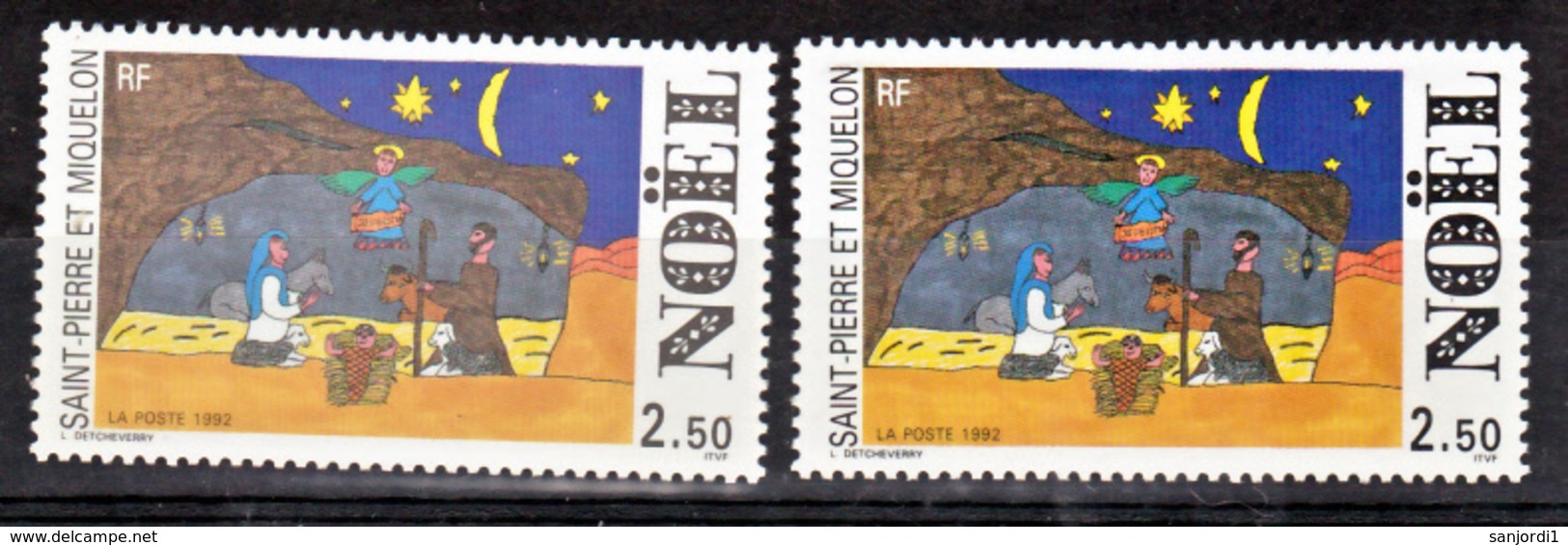 Saint Pierre Et Miquelon  571 Variété Extrapale Et Normal La Crèche Neuf ** MNH Sin Charmela - Sin Dentar, Pruebas De Impresión Y Variedades