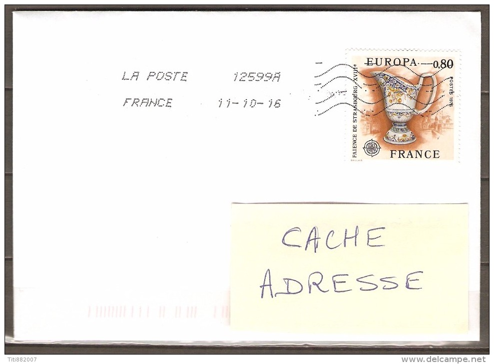 FRANCE   -   Timbre EUROPA De 1976 Sur Enveloppe Avec Oblitération De 2016.  Passé Sans Problème. - Cartas & Documentos