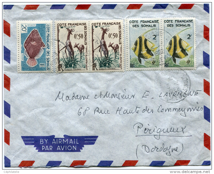 COTE FRANCAISE DES SOMALIS LETTRE PAR AVION DEPART DJIBOUTI 5-3-1962 POUR LA FRANCE - Lettres & Documents