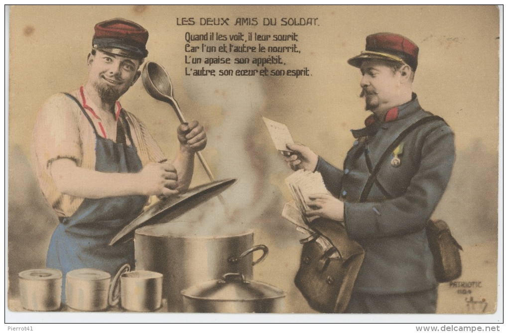 GUERRE 1914-18 - Jolie Carte Fantaisie "Les Deux Amis Du Soldat " ( Soupe Et Courrier ) - Guerre 1914-18