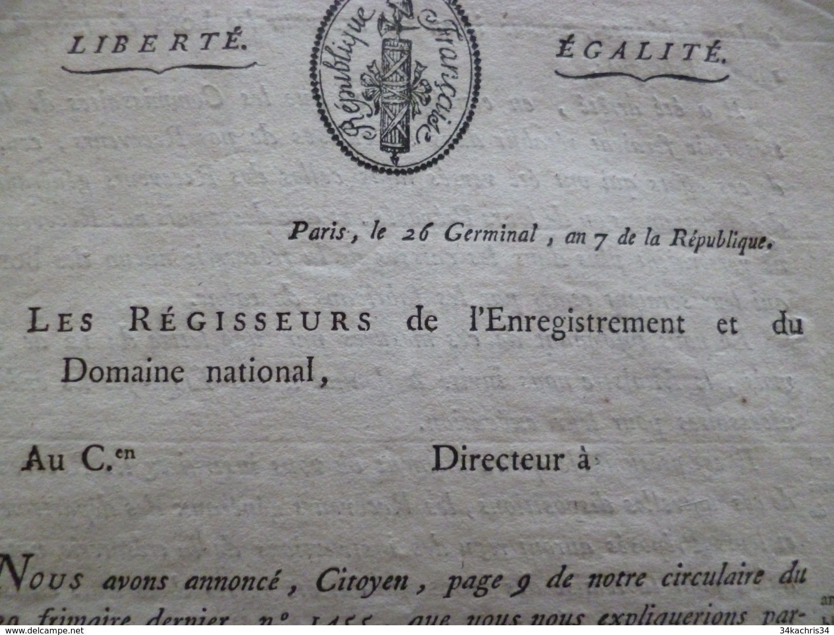 Révolution 26 Germinal An 7 Circulaire Sur Les Tabacs Commerce Signé Beauvallon - Decrees & Laws