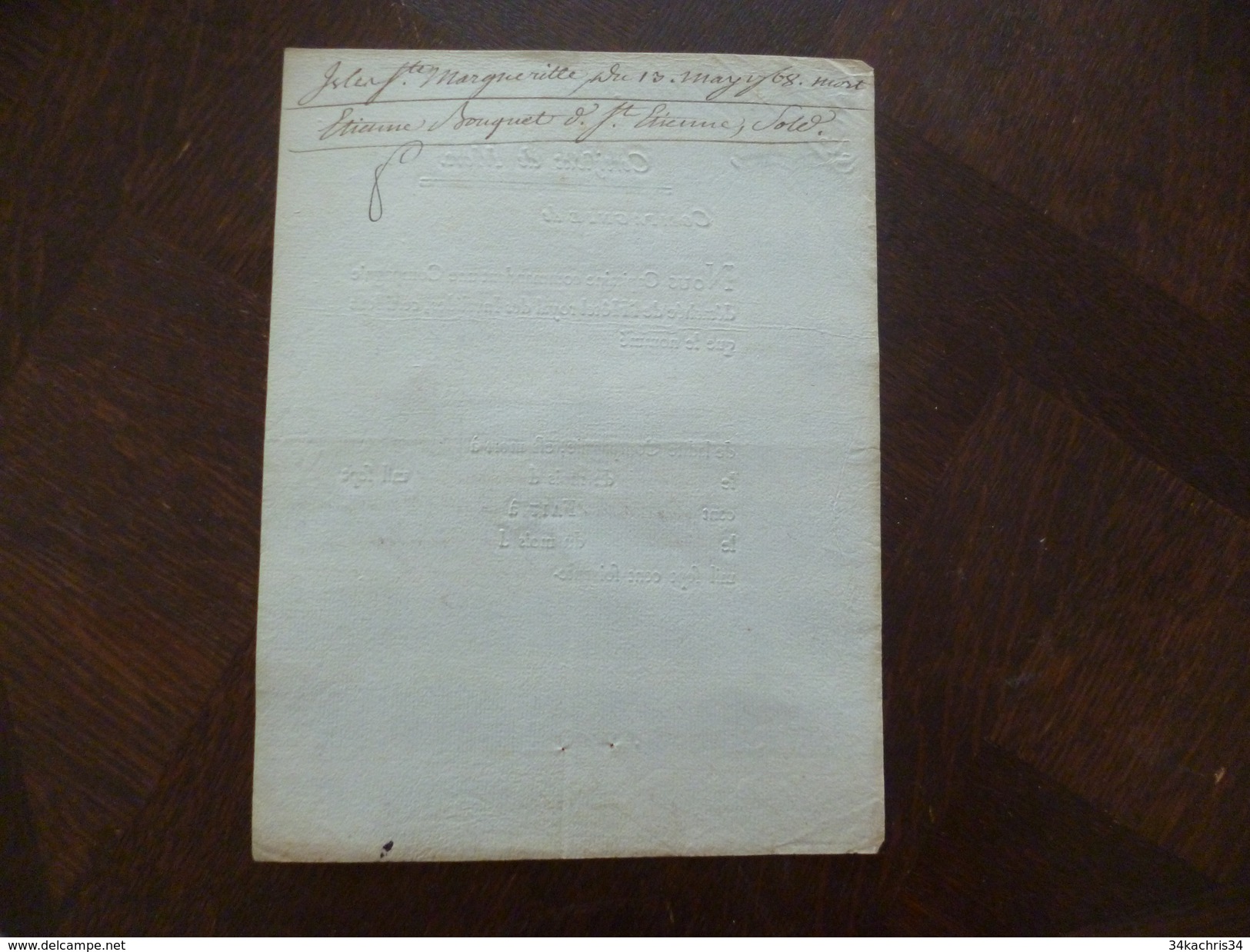 Militaria Certificat De Mort Castellane 30/12/1768 Cie De Laurans - Documenten
