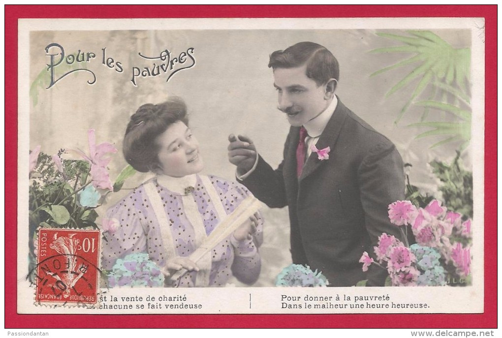 Cinq Cartes Postales Anciennes - Couple - Pour Les Pauvres ! - Expédiées En 1907 à Villy Par Maligny Dans L´Yonne - Couples