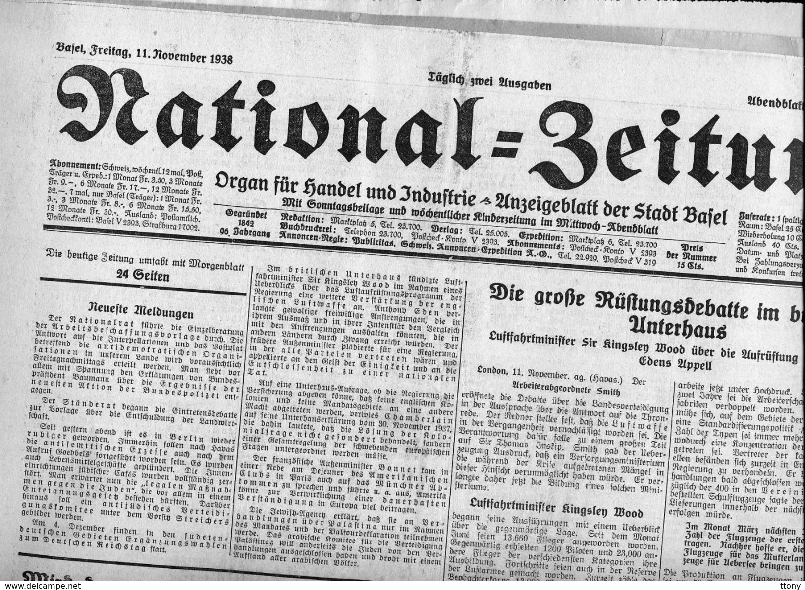 8 Journaux    D'époque  Pas Une Réédition : National Seitung  1938 - Autres & Non Classés