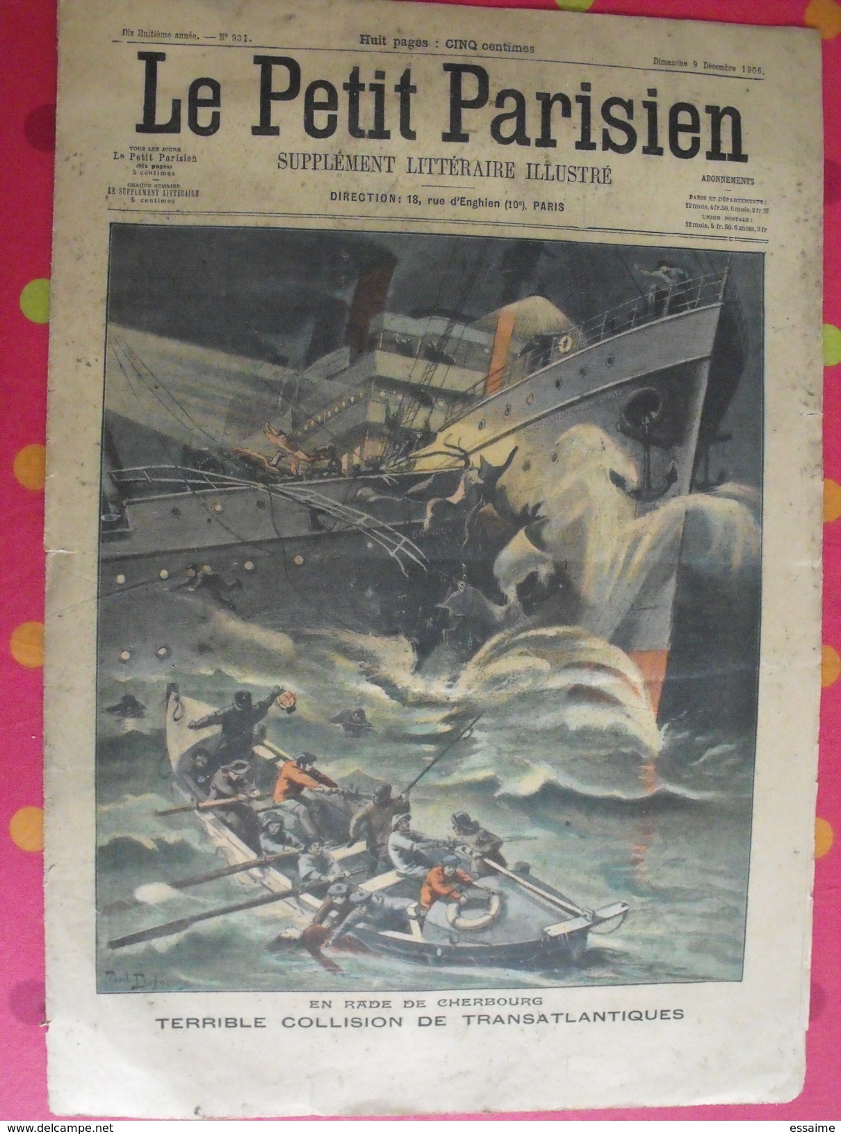 Le Petit Parisien. N° 931. 1906. Rade Cherbourg Collision Transatlantique. Bateau De Pêche Envahi Par Des Pieuvres - 1900 - 1949