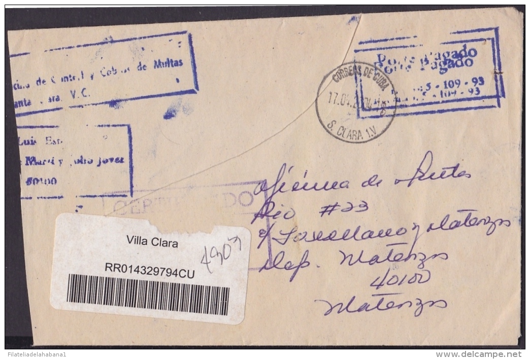 2004-H-11 CUBA 2004 POST PAID. PORTE PAGADO. FRANQUICIA DE MULTAS. SANTA CLARA. - Cartas & Documentos