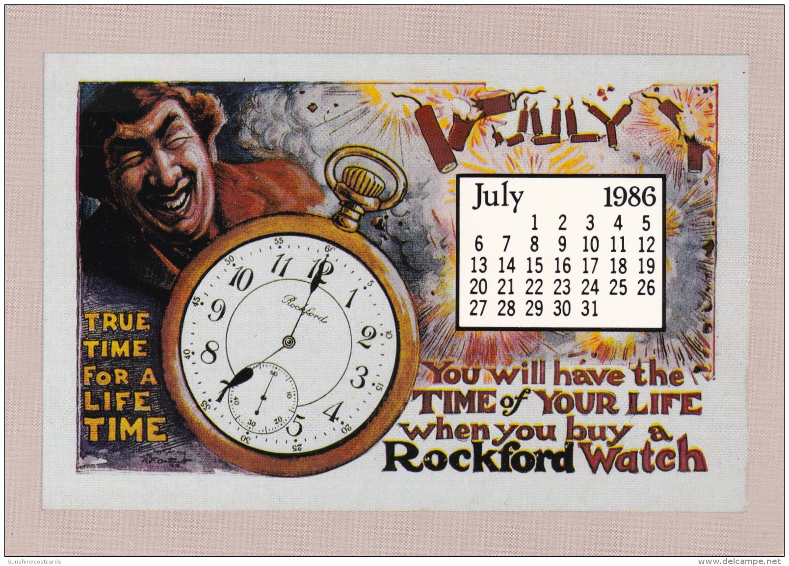 Advertising Calendar Card July Rockford Watches - Werbepostkarten