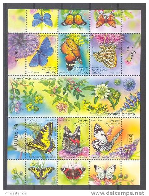 Israel (2011) - MS -  /  Butterflies - Borboletas - Papillons - Butterflies - Flower - Insect - Fleur - Butterflies