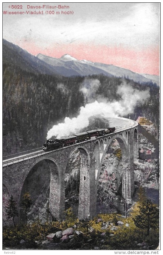 DAVOS-FILISUR-BAHN &#8594; Dampfzug Beim Wiesener-Viadukt, Ca.1930 - Wiesen