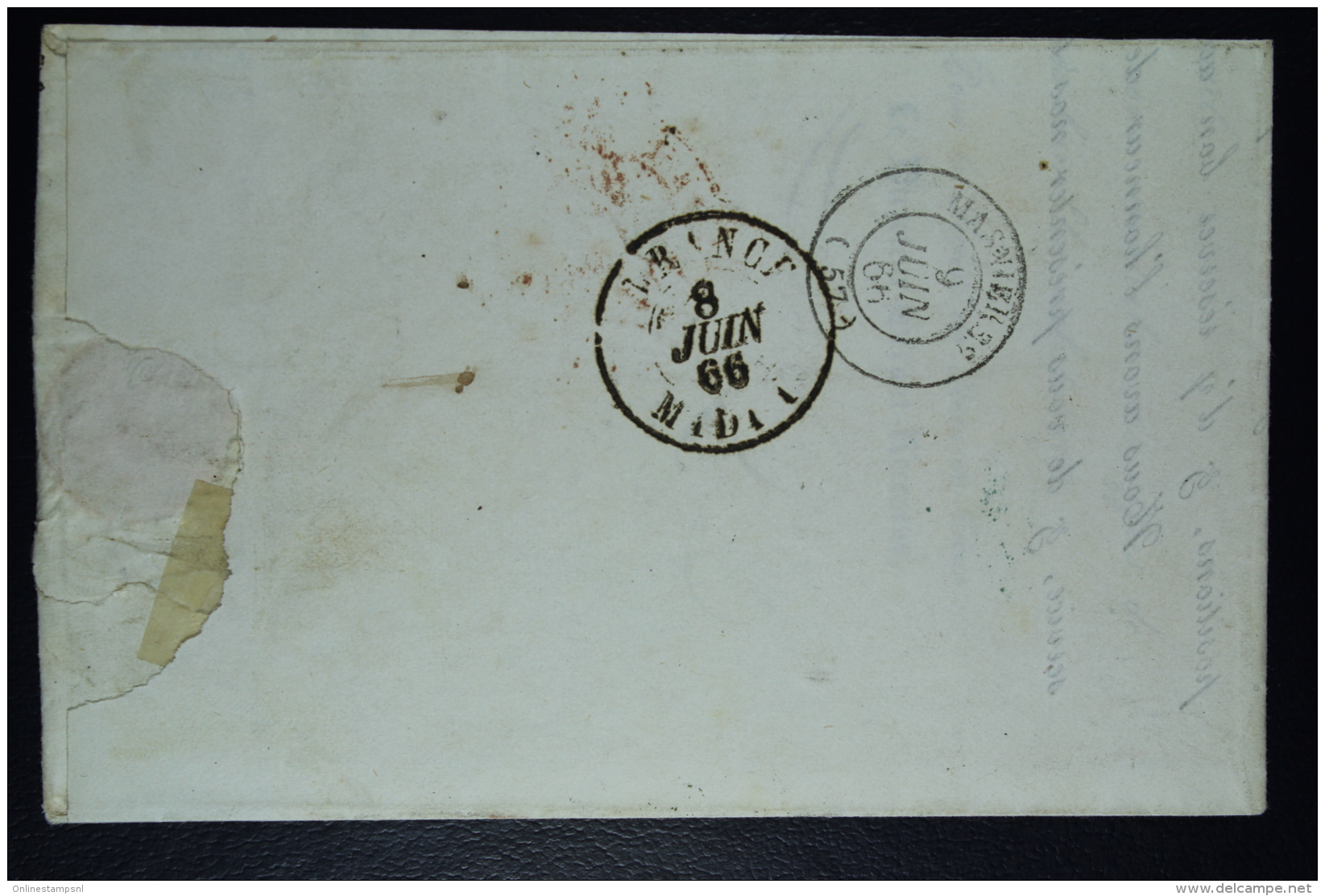 Belgium Letter OPB Nr 19,  Mi Nr 16, Cancel Nr 196 Jemappes  To Bantouzelle F  Boxed PD In Black Belg. Red - Puntstempels