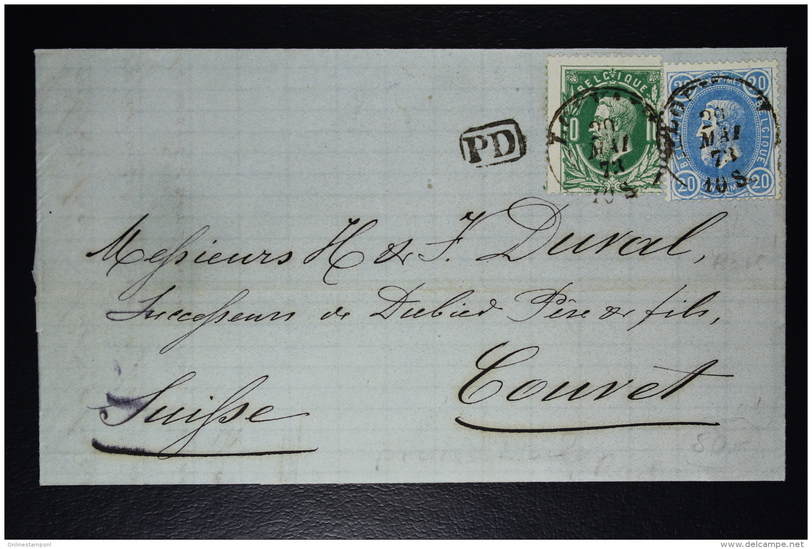 Belgium Letter OPB Nr 30 + 31B Preussian Blue (cat Value 750 Euro) Leuven Louvain To Couvet Ambolant AMBiEst Single Ring - Bahnpoststempel