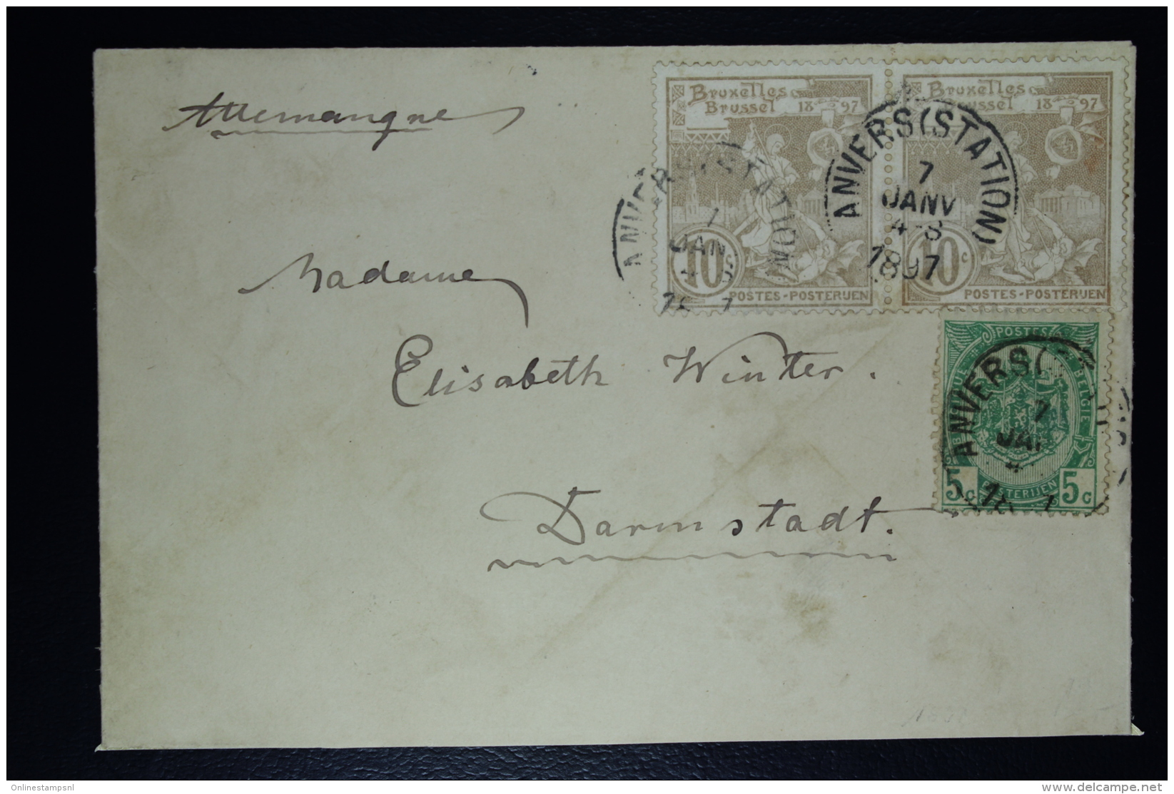 Belgium Letter OPB Nr Pair Nr 72  + Nr 68 Mixed Franking Antwerp To Darmstadt - 1894-1896 Expositions