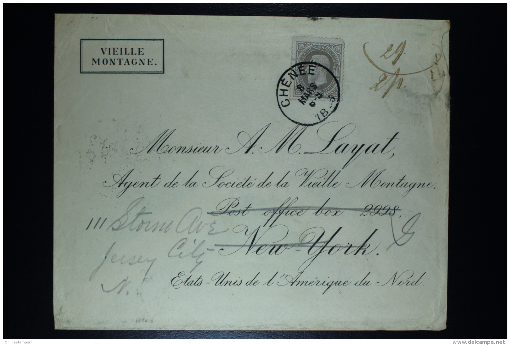 Belgium Cover OPB Nr 35 Chénee To New York To Yersey City  1883 - 1883 Leopold II