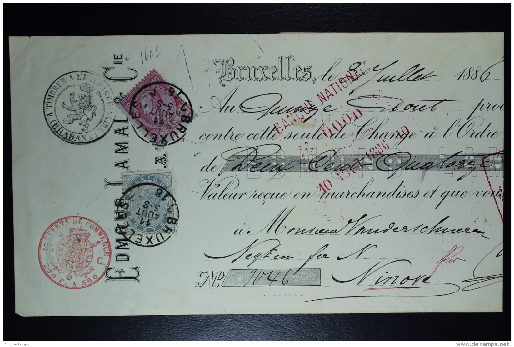 Belgium Effetts De Commerce Receipt OPB Nr 38 + 39 1886 - 1883 Leopoldo II