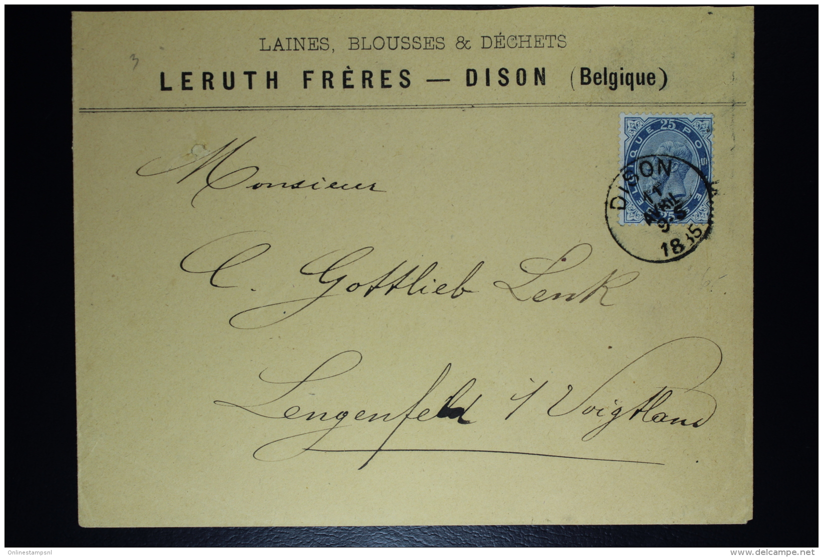 Belgium Letter OPB Nr 40a Dark Blue  Dison To Lengenfeld 1885  (cat Value On Letter 350 Euro) - 1883 Leopold II