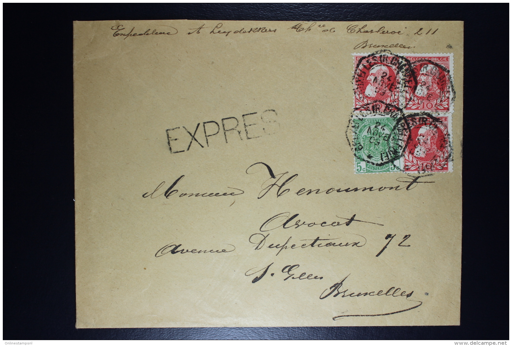 Belgium Letter  OPB Nr 74  Express Bruxelles Local Octagonal Cancel 1909 - 1905 Grosse Barbe