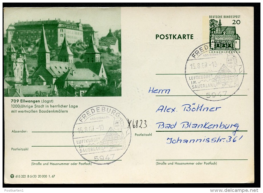 KLOSTER ELLWANGEN Bund P91 B5/33 Bild-Postkarte Sost. FREDEBURG 1967 - Klöster