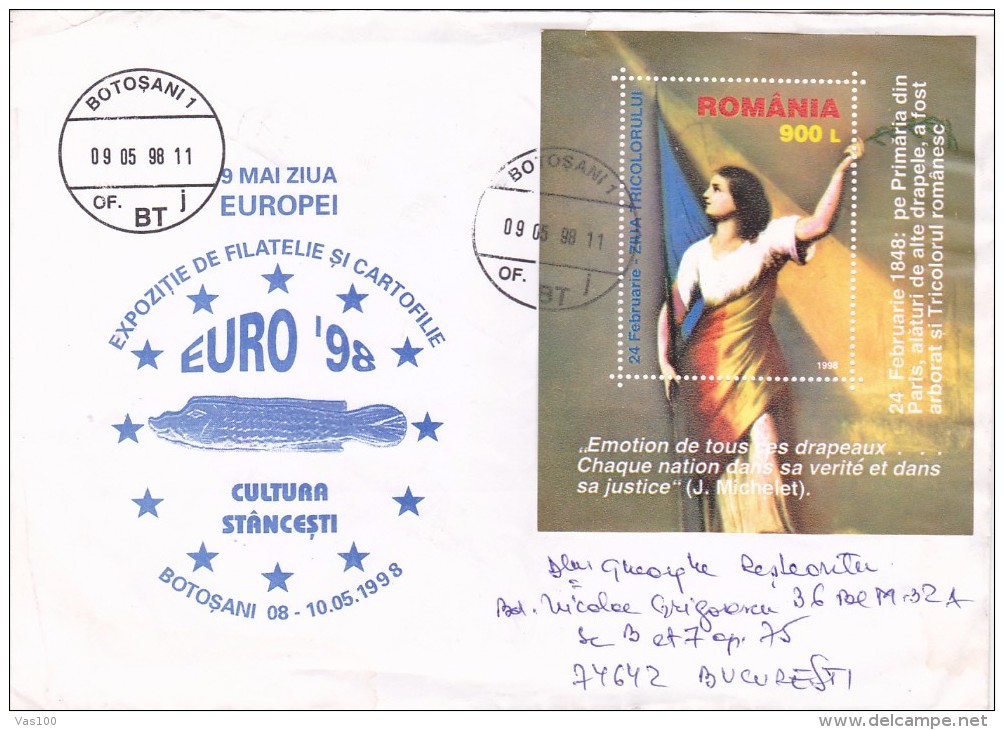 EUROPA DAY 1998 ,BLOCK ON COVER ROMANIA. - Altri & Non Classificati